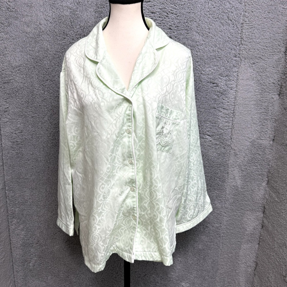 Miss Elaine Pajama Set Women XL Green Jaguared Embroidered Cozycore Lounge Sleep